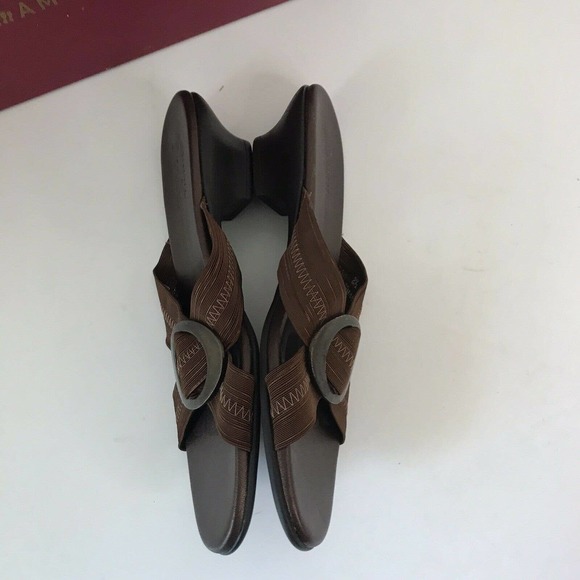 munro jamie copper fabric slip on heeled sandals size 8.5 N Worn Once (8) - Picture 3 of 6